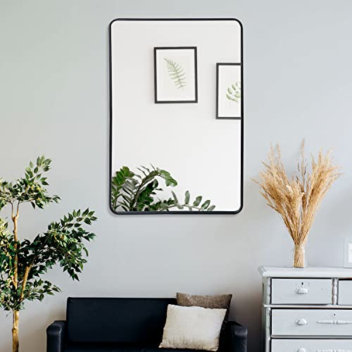 ZenStyle Black Metal Framed Rectangular Wall Mirror 24" x 36" Bathroom Mirror with Peaked Trim for Entryways, Living Rooms, Bathrooms - size: 36"L x 24"W