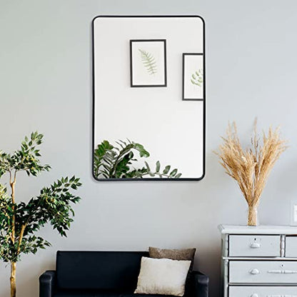 ZenStyle Black Metal Framed Rectangular Wall Mirror 24" x 36" Bathroom Mirror with Peaked Trim for Entryways, Living Rooms, Bathrooms - size: 36"L x 24"W