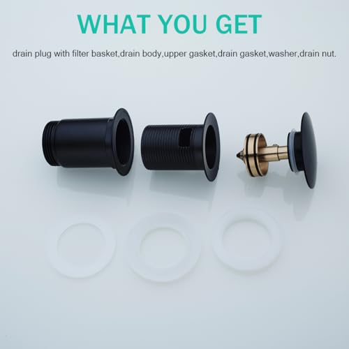 All Metal Bathroom Sink Drain,Pop-up Drain with Detachable Basket Stopper,Anti-Clogging Drain Strainer,Hair Catcher,for Vanity Vessel Sink with Overflow,SE83997PB-1MB - color: Matte Black(with Overflow)