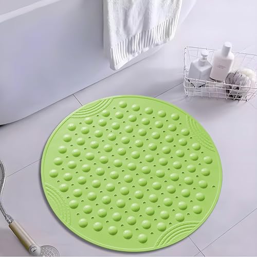 Shower Mat Anti-Slip 21.6'' Round Bathtub Mat with Suction Cups Machine Washable Shower Bath Mat - color: Green
