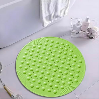 Shower Mat Anti-Slip 21.6'' Round Bathtub Mat with Suction Cups Machine Washable Shower Bath Mat - color: Green