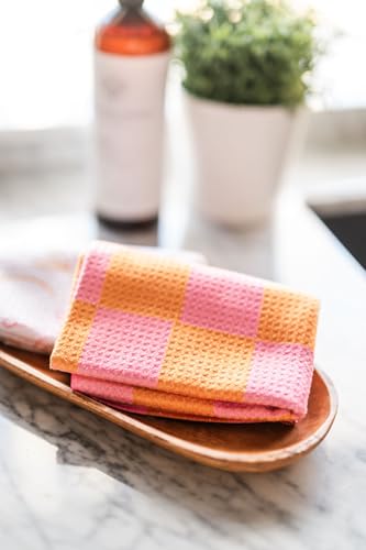 Kitchen Towels, Dish Towels for Kitchen, 2 Pc Kitchen Towel Set | Microfiber Waffle Towels, 16 x 26 inches, with Hanging Loops, Reusable Tea Towels, Cute Kitchen Towels - 2 Pack - color: Pink