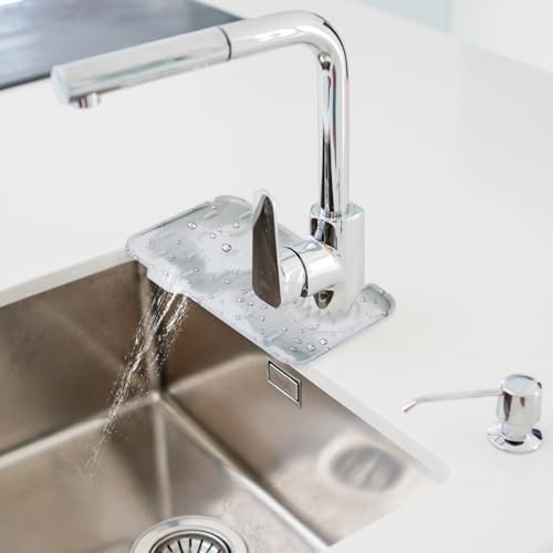 Dimeho Sink Faucet Splash Guard Mat Silicone Soap Dish Pad Faucet Handle Drip Catch Sponge Holder Sink Protector Trays for Bathroom Kitchen Countertop Gadgets Accessories 8.3 x 5.7 Inch (Marble) - color: Marble