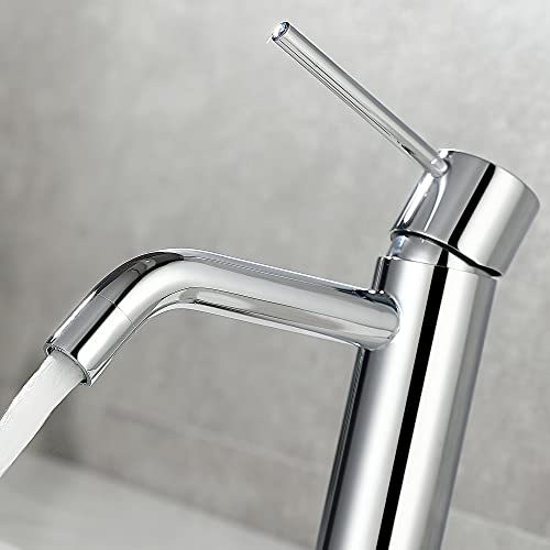 Bathroom Faucet Chrome Single Hole, JXMMP Single Handle Bathroom Faucets for Sink with Pop Up Drain Assembly and 6 inch Deck Plate - color: Chrome, size: Faucet with Deck Plate