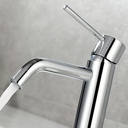 Bathroom Faucet Chrome Single Hole, JXMMP Single Handle Bathroom Faucets for Sink with Pop Up Drain Assembly and 6 inch Deck Plate - color: Chrome, size: Faucet with Deck Plate