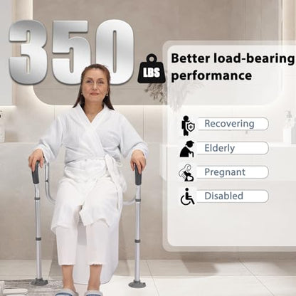 Toilet Safety Rail for Seniors, Toilet Grab Bars for Seniors and Disabled, Toilet Handles for Elderly with Adjustable Width and Height, 350 lb Weight Capacity | Fits standard and elongated toilets; non-slip foam grips and tool-free setup using existing se
