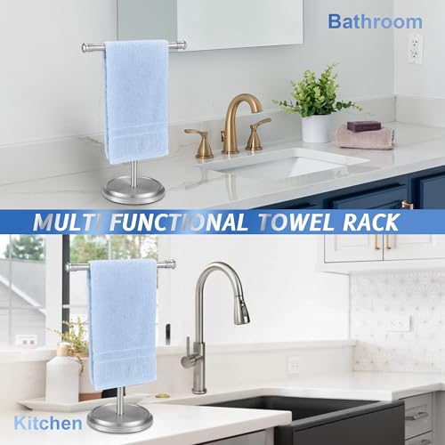 Hand Towel Holder Stand, Stainless Steel Free Standing Towel Rack Stand, Rust-Proof Towel Bar for Bathroom Kitchen Countertop, Brushed Nickel, 2 Pack - color: Silver