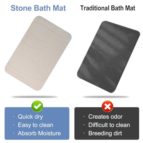 Stone Bath Mat, 2 Pack Diatomaceous Earth Shower Mat, Non-Slip Super Absorbent Quick Drying Bathroom Floor Mat, 24x15, Greyish White - color: Greyish White