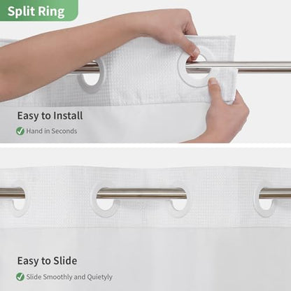 eachope No Hook Waffle Weave Shower Curtain with Snap-in Fabric Liner Set,White Shower Curtains for Bathroom with See Through Top Window,Water Repellent & Washable,71Wx74H | Bath Curtain with Snap-in Liner & See-Through Top Window,Water Repellent & Washab