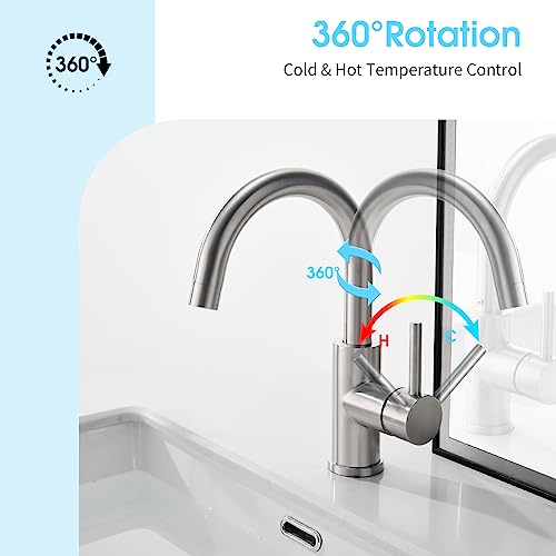 CREA Bar Sink Faucet, Bathroom Kitchen Faucet Brushed Nickel Pre Wet Small Mini Kitchen Bath Utility Marine Faucet Single Hole Stainless Steel Farmhouse Vanity Lavatory Faucets Outdoor - color: Brushed Nickel