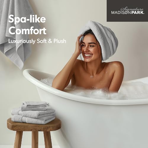 Madison Park 800GSM 100% Cotton Bathroom Bath Towel Set of 8, Silver | Long Staple, Highly Absorbent, Durable Hotel Spa Quality, Quick Dry, Double Stitched Hems, Lint Reducing, OEKO-TEX Certified - color: Silver, size: Multi-Sizes