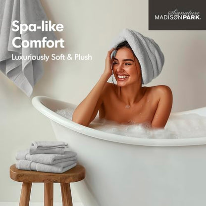 Madison Park 800GSM 100% Cotton Bathroom Bath Towel Set of 8, Silver | Long Staple, Highly Absorbent, Durable Hotel Spa Quality, Quick Dry, Double Stitched Hems, Lint Reducing, OEKO-TEX Certified - color: Silver, size: Multi-Sizes
