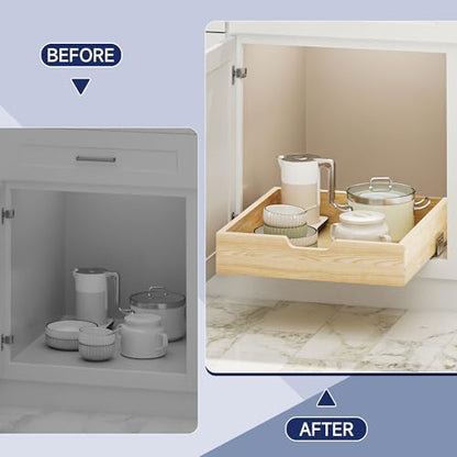 Pull Out Cabinet Organizer, 19.5 in W x 21 in D Solid Wood Slide Out Drawer, Soft Close Sliding Shelf, Bottom or Side Mount for Kitchen Pantry Bathroom, Fits 20.5 in Cabinet Opening - size: 19½” W × 4"H x 21” D