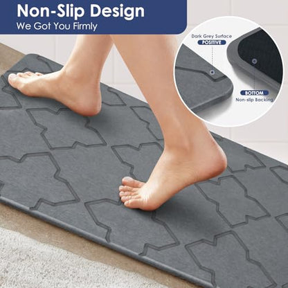Large Stone Bath Mat for Bathroom Floor, Quick Dry Diatomaceous Earth Bath Mat with Non-Slip Back, Super Absorbent Diatomite Stone Mat for Shower, Easy to Clean, Natural(23.6" x 15.7" Dark Grey)