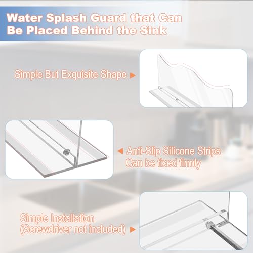 Beautyflier Splash Guard for Kitchen Sink Area Placed, Premium Kitchen Sink Water Splash Guard Behind the Sink/Behind Faucet, for Kitchen, Island and Bathroom, 16.75 Inches, Bottom Leak-Proof