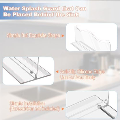 Beautyflier Splash Guard for Kitchen Sink Area Placed, Premium Kitchen Sink Water Splash Guard Behind the Sink/Behind Faucet, for Kitchen, Island and Bathroom, 16.75 Inches, Bottom Leak-Proof