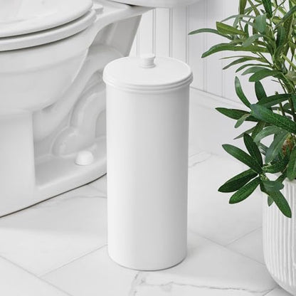 iDesign Freestanding Bathroom Toilet Paper Storage Holder, 2-Pack, White | With Lid, Holds 3 Extra Rolls - color: White, size: Pack of 2, style: Lid with Handle