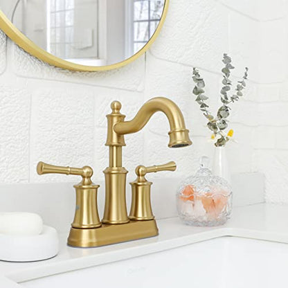 Roman Bathroom Sink Faucet Deck Mount or Wall Mount Installation Pop-up Drain Assembly with Overflow Deck Plate and Water Supply Lines Included (2 Hole Deck Mount, Brushed Gold) - color: Brushed Gold, style: 2 Hole Deck Mount