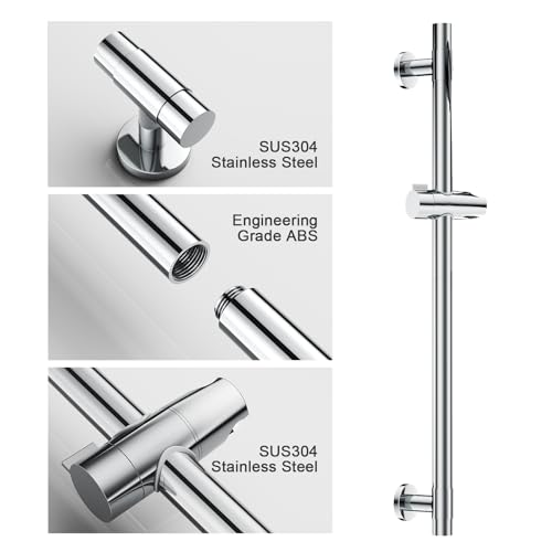 Shower Slide Bar Handheld Shower Head with Hose, 5-Function Hand Shower with Wall Mount，shower slide bar,adjustable height shower head (A-round, Chrome) - color: Chrome