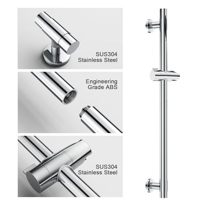 Shower Slide Bar Handheld Shower Head with Hose, 5-Function Hand Shower with Wall Mount，shower slide bar,adjustable height shower head (A-round, Chrome) - color: Chrome