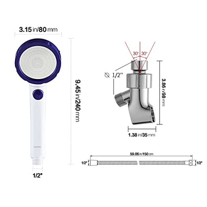 KAIYING High Pressure Handheld Shower Head with ON/OFF Pause Switch | 3 Spray Modes Shower Wand with Shut Off Button, Camper & RV Showerhead with Hose & Angle Adjustable Bracket, White & Blue - color: White & Blue