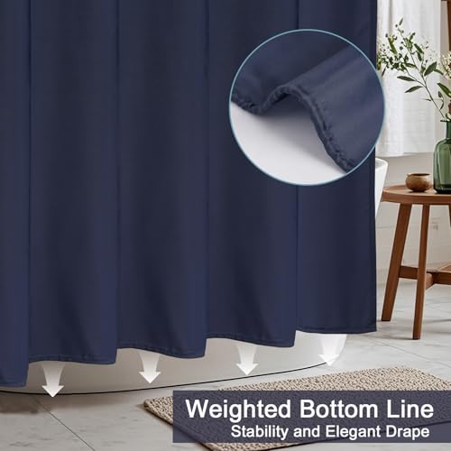 AooHome 72 Width x 96 Height inch Fabric Shower Liner, Extra Long Solid Color Shower Curtain with Hooks, Weighted Hem, Waterproof, Navy Blue - color: Navy Blue, size: 72"W x 96"L (Pack of 1)