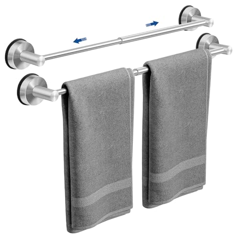 Adjustable Suction Cup Towel Bar for Bathroom Wall, 14.6–24 Inches Brushed Nickel Towel Bar, Stainless Steel Bath Towel Holder, Towel Racks for Bathroom Shower (Brushed Nickel, 2 Pack) - color: Brushed Nickel, 2-pack