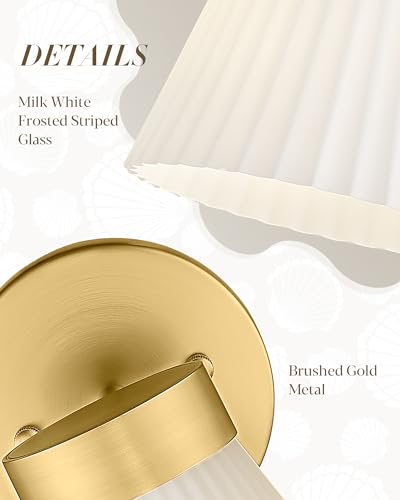 Gold Wall Sconces Set of Two, HWH Modern Bathroom Vanity Sconce Wall Lighting Indoor Wall Lamp with Frosted White Striped Glass, 5HZG97B-2PK BG - color: Brushed Gold, size: 1-Light*2