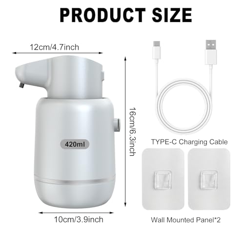 Automatic Soap Dispenser, Rechargeable & Touchless with 4 Adjustable Levels, 15oz/420ml, Waterproof, Wall Mountable for Kitchen, Bathroom, Hotel (Foam, Grey) - color: Gray, style: Foam
