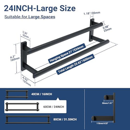 SAYAYO Double Towel Bar for Bathroom, 24 Inch Matte Black Bath Towel Rack Towel Holder Wall Mounted, SUS304 Stainless Steel - color: Matte Black, size: 24 Inch