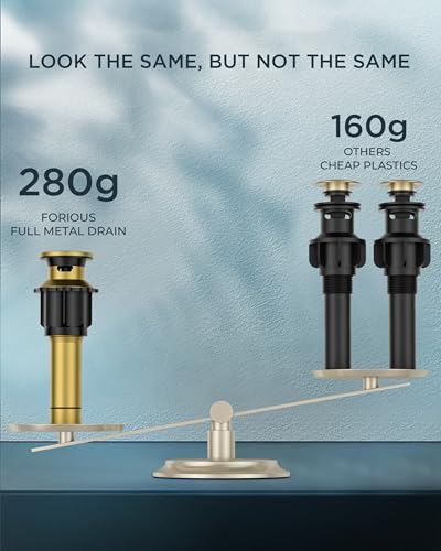 FORIOUS Gold Bathroom Faucet Centerset 4 Inch, Gold Vanity Faucet Remodel | CUPC Two Handle 4" Brushed Gold Centerset Bathroom Faucet 2 Hole with Accessories for Hospitality,Real Estate Procurement - color: Brushed Gold, style: Classic