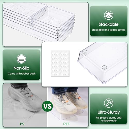 Drawer Organizer Set, Acrylic Non Slip Non Cracking Kitchen Drawer Storage Tray Large Size Divider, Multifunctional Storage for Cosmetics, Bathroom, Tools, Kitchen and Office (8 PACK) - size: 8 PACK
