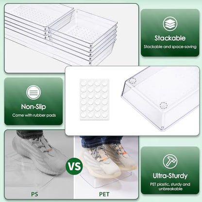 Drawer Organizer Set, Acrylic Non Slip Non Cracking Kitchen Drawer Storage Tray Large Size Divider, Multifunctional Storage for Cosmetics, Bathroom, Tools, Kitchen and Office (8 PACK) - size: 8 PACK