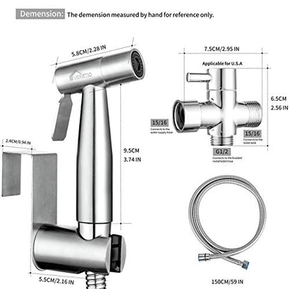 VENETIO Handheld Bidet Sprayer for Toilet Seat with Anti-leaking Hose, Toilet or Wall Mounted, Multi-function for Baby Cloth Diaper Sprayer, Shattaf Sprayer, Pets Shower - 304 Stainless Steel Material