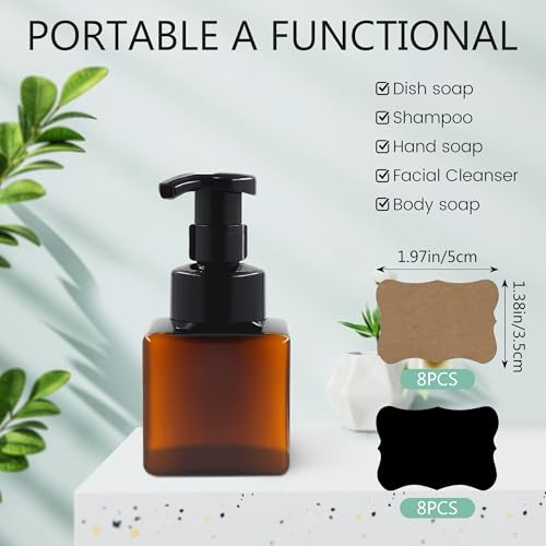 15 Pcs 8.5 oz Foaming Soap Dispenser Plastic Foaming Pump Bottle, Refillable Dispenser with Plastic Pump, Empty Hand Bottles for Liquid Soap, Shampoo, Bathroom,Hotel,Restaurant (15, Brown) - color: Brown, size: 15