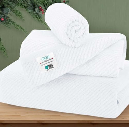 VOOVA & MOVAS White 3PC Towel Set, 100% Cotton | 1 Large Bath 30x56 In, 1 Hand 18x28 In, 1 Wash Cloth 13x13 In, Quick Dry, Soft, Thick, Bathroom Essentials - color: White, size: 3 PC Bathroom Towel Set