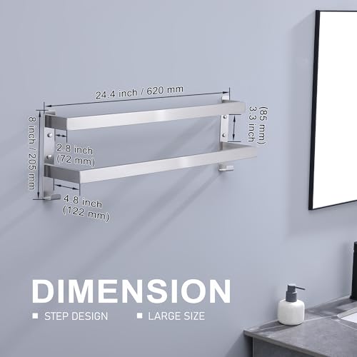 Double Towel Bar Towel Racks for Bathroom, Bath Towel Holders Wall Mount, Stainless Steel Towels Shelves Towel Rail, 2-Tiers (Brushed Nickel, 24 Inches) - color: Brushed Nickel, size: 24 Inches