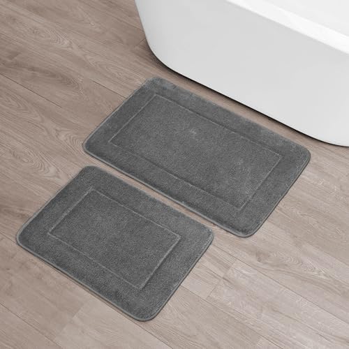 Terry Bath Mats, Set of 2 Memory Foam Bath Rugs, Non-Slip, 100% Polyester, Premium Bathroom Decor, Machine Washable, Measures 17 in. x 24 in. / 24 in. x 40 in., Dark Gray - color: Dark Grey, size: 17" x 24" / 24" x 40" (2-Piece)