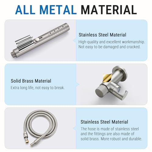 G-Promise All Metal 3-Function Handheld Shower Wand | All Metal, Built to Last, Easy Install, with On/Off Switch Holder, Extra Long Hose, Modern Upgrade - color: Brushed Nickel, style: Round