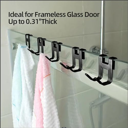 Shower Door Hooks (2-Pack), Towel Hooks for Bathroom Frameless Glass Shower Door, Shower Squeegee Hooks, Razor Hook