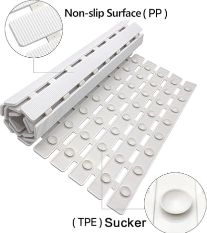 BEMISO Shower Mat Non Slip Bathtub Mat with Suction Cups and Drain Holes 27.5 x15.7 Inch Bath Mat for Tub & Shower.Easy Dry,Easy to Cut,Eco-Friendly - color: White, size: 27.5 x 15.7 inches