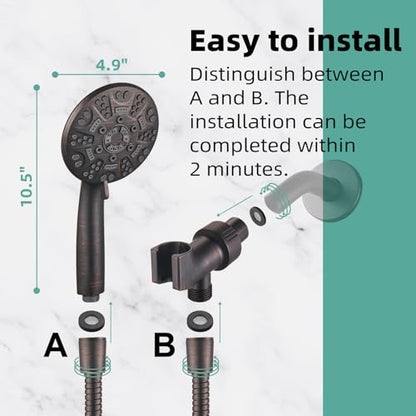 Cobbe 8-Setting Handheld Shower Head, Water-Saving Design, ORB | Trickle Pause Mode, 5ft Stainless Steel Hose, Brass Swivel Bracket, Tool-Free Installation - color: Oil Rubbed Bronze