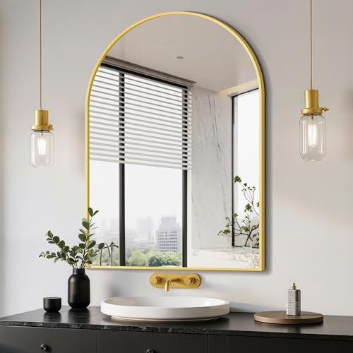 Arched Bathroom Mirror, Gold, 28"x40" | Wall Mounted, Vanity Mirror, For Bedroom, Living Room and Entryway - color: Gold, size: 40"L x 28"W