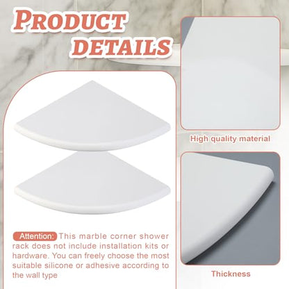 2 Pcs White Marble Corner Shower Shelf for Bathroom 9 x 9 Inch Wall Mounted Both Sides Polished Marble Corner Shelves Shower Caddy for Bathroom Wall(Classic) - style: Classic, Contemporary