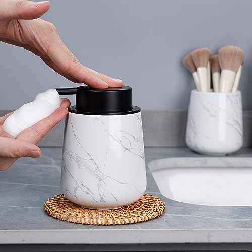 Bosilunlife 12Oz Ceramic Foam Soap Dispenser for Bathroom Kitchen Counter | Premium countertop foam pump creates delicate dense foam, stable desktop placement, Marble - color: Marble