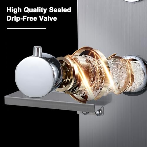 LED Shower Panels Tower System, LCD Temperature Display with Shelf, 304 Stainless Steel System with Rainfall Shower Head with Handheld Massage Body Jets Waterfall Bathtub, Brushed Nickel - color: Brushed Nickel