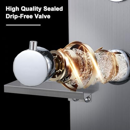 LED Shower Panels Tower System, LCD Temperature Display with Shelf, 304 Stainless Steel System with Rainfall Shower Head with Handheld Massage Body Jets Waterfall Bathtub, Brushed Nickel - color: Brushed Nickel
