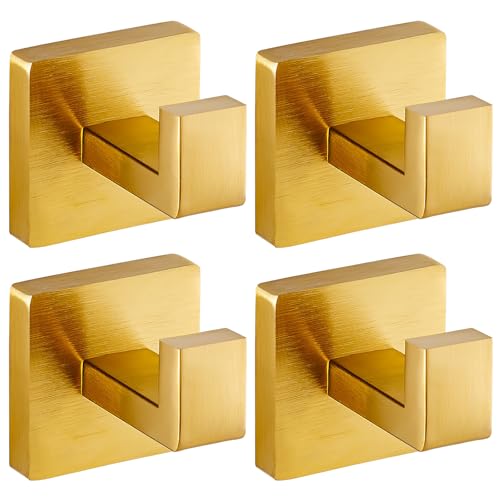 Brushed Gold Towel Hooks for Bathrooms, Heavy Duty Wall Mounted Stainless Steel Modern Hook, 4 Pack – Ideal for Hanging Towels, Robes, Coats, in Kitchen, Bedroom, Bathroom, or Hotel - color: Brushed Gold