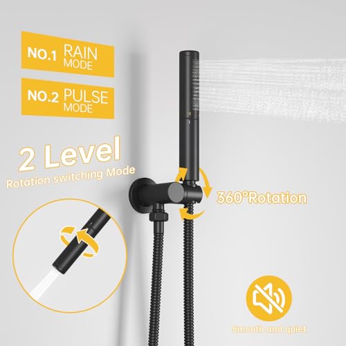 BESy Shower System with 10 Inch Round Rain Shower Head and Handheld Wall Mounted, High Pressure Rainfall Heads Shower Faucet Fixture Combo Set with 2 in 1 Spray Showerhead for Bathroom, Black - color: Black