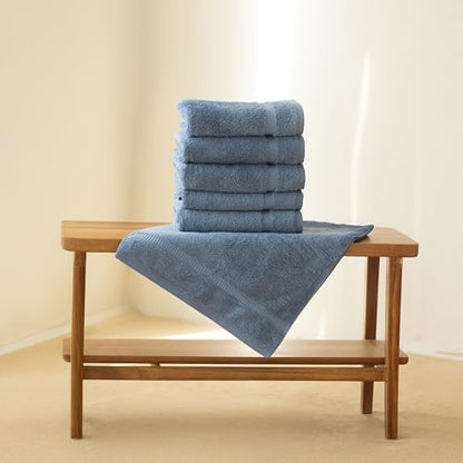 SALBAKOS 6-Piece 100% Turkish Cotton Hand Towels, 16x30 inch, Blue | Large Size Thick Super Soft Highly Absorbent, Versatile Hair Face & Hand Drying Towel, Premium Hotel Quality Made in Turkey - color: Blue, size: 6 Hand Towels